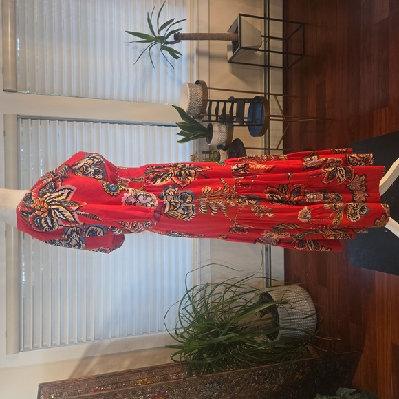 Anthropolgie x Conditions Apply Puff Sleeve Smocked Tropical Ruffle Maxi Dress 4 - Picture 3 of 11